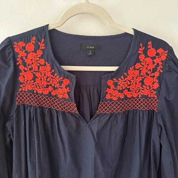 J. Crew Navy Lined Dress with Red Embroidery Detail - Picture 3 of 3